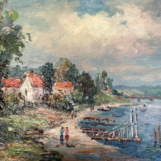 1970’s original impressionist landscape painting in chunky gold French style frame. Signed. Measures 10x8 or 18.5x16.5...