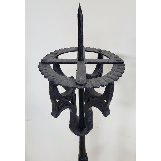 Metal Pair Antique American Hammered Wrought Iron Floor Pricket Candle Stand Holders For Sale - Image 7 of 15