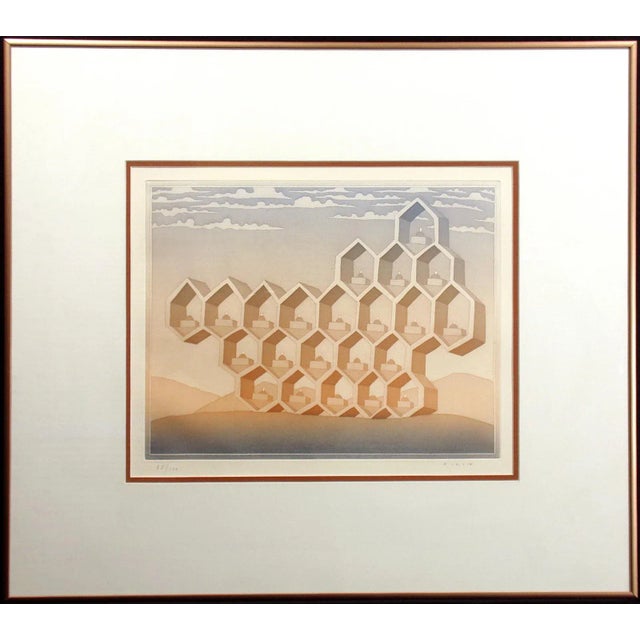 Paper Jean-Michel Folon "Honeycomb" Hand Signed Aquatint Art Etching From Cities Suite For Sale - Image 7 of 7