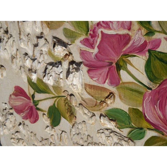 Wood Vintage French Country White Wood Pink Floral Fireplace Screen Room Decor For Sale - Image 7 of 13