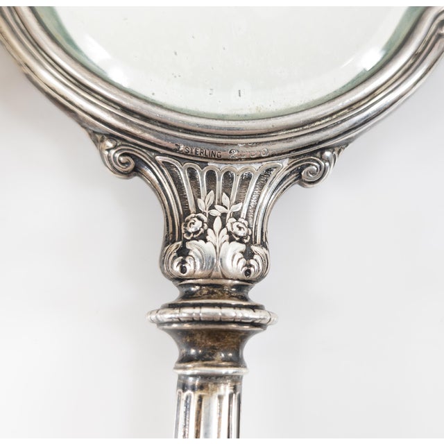 20th Century American Sterling Silver Art Deco Style Dresser Set With Mirror and Brush For Sale - Image 11 of 11