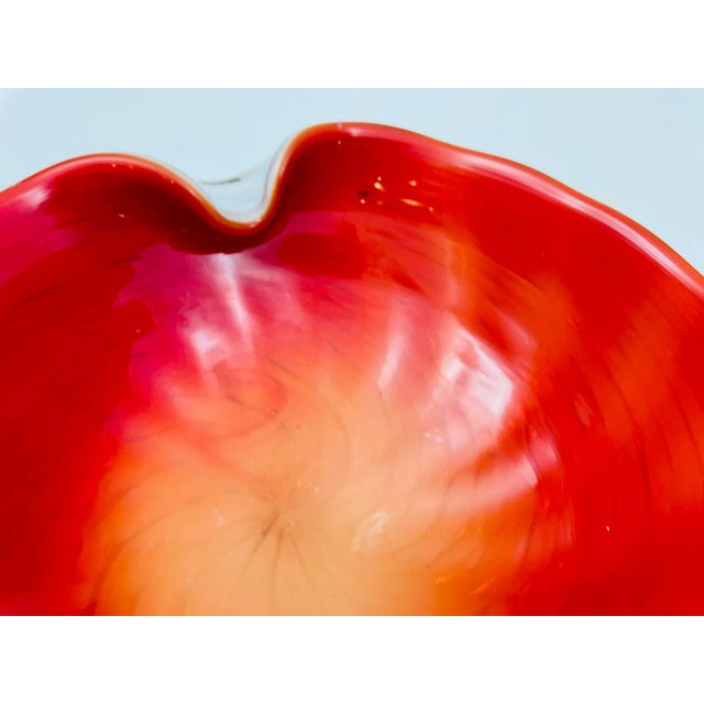 Vintage Venetian Murano Seguso Art Glass Cased Red and White Ashtray Italy 1960 For Sale - Image 12 of 12