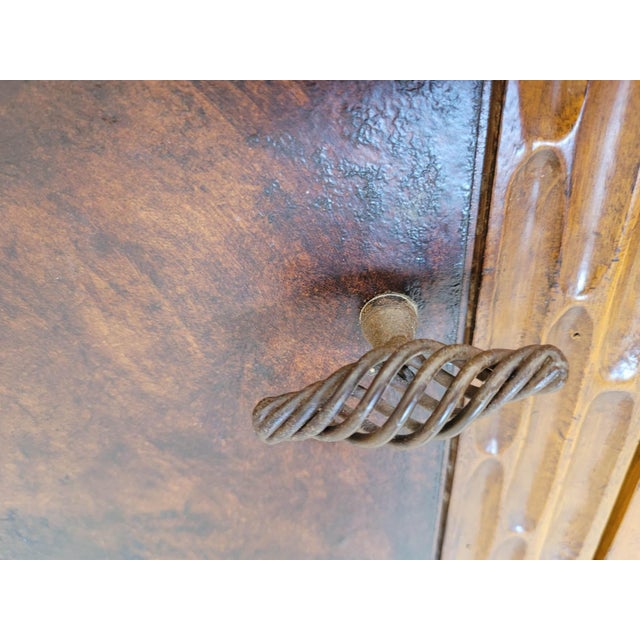 1980s Spanish Revival Hand-Gouged Wood Media Console Credenza With Shelf For Sale - Image 10 of 11
