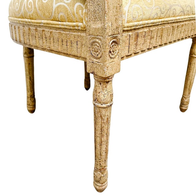 French Louis XVI Medallion Back Armchair With Crème-Peinte Distressed Finish For Sale - Image 12 of 18