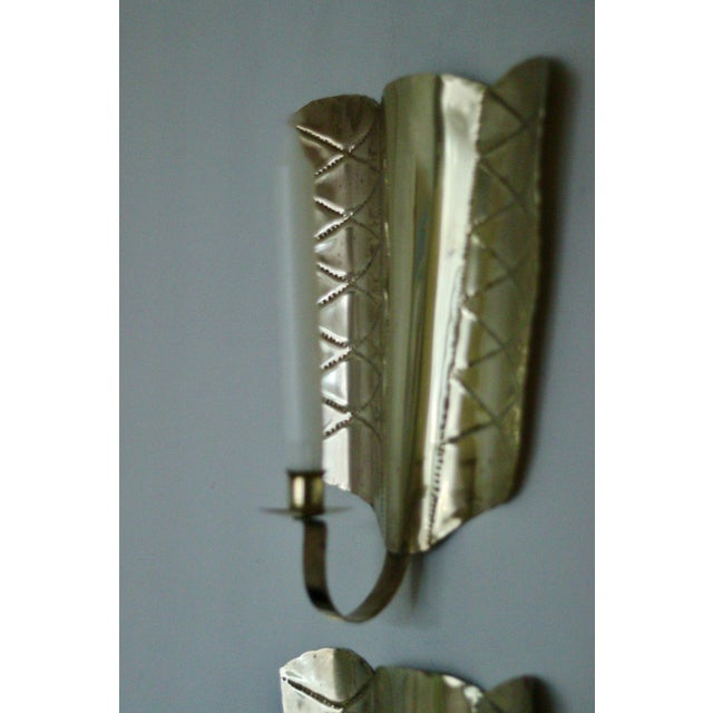 Mid-Century Swedish Brass Shield-Shaped Sconces, Set of 2 For Sale - Image 15 of 18
