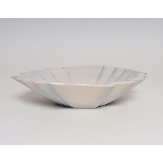 1920s Art Deco Blue and White Matte Ceramic Lorbeek Console Bowl by Weller Pottery For Sale - Image 5 of 18