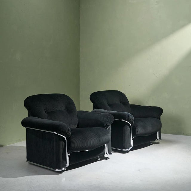 Lounge Chairs in Chromed Steel and Black Corduroy Fabric, Italy, Set of 2 For Sale - Image 13 of 13