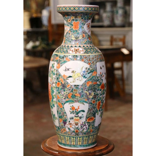 Mid-Century Chinese Hand-Painted Famille Verte Porcelain Vase For Sale - Image 9 of 12