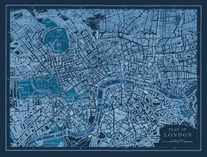 Contemporary Blueprint Map of London Circa 1899 (39 x 29.75)