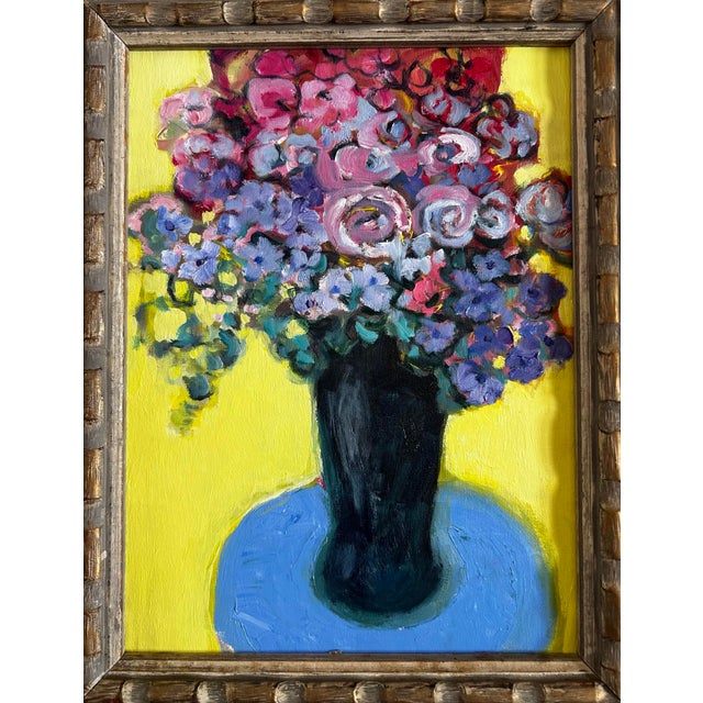 Contemporary Contemporary Original Alexandra Brown Pop Floral Still Life Painting Chunky Vintage Frame For Sale - Image 3 of 5