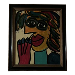 Late 20th Century Abstract Portrait Painting by Peter Robert Keil, Framed