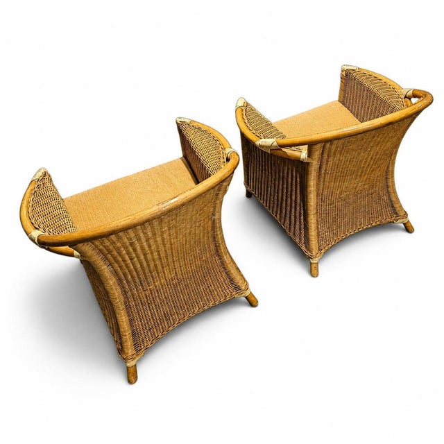 Wicker and Bamboo Patio Chairs in Alcantara, 1980s, Set of 2 For Sale - Image 8 of 16
