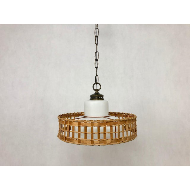 Vintage Wicker and Brass Pendant Lamp, 1970s For Sale - Image 13 of 15