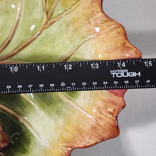 1990s Vintage Fitz and Floyd Majolica Chip Dip Server Artichoke Leaves Venetian Romance Bowl For Sale - Image 5 of 6
