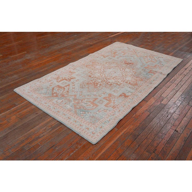 Indian 1920s Gray Salmon Geometric Tribal Antique Indian Agra Cotton Rug 4'0"x 7'2" Handknotted Wool Carpet For Sale - Image 3 of 6