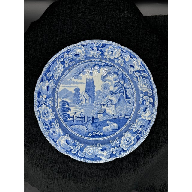 Ceramic Blue & White plate 8.5” Staffordshire Transferware For Sale - Image 7 of 9
