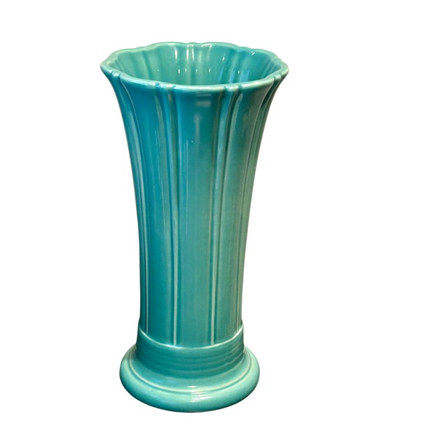 Haeger Vintage-Inspired Fiesta Art Deco Turquoise Flower Vase | Medium 36 Oz Fully Vitrified Ceramic Vase | Made in the Usa For Sale - Image 4 of 6