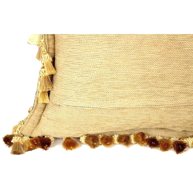 Antique French Aubusson Handwoven Needlepoint Floral Pillow Cover With Antique Tassel Fringe For Sale - Image 10 of 13