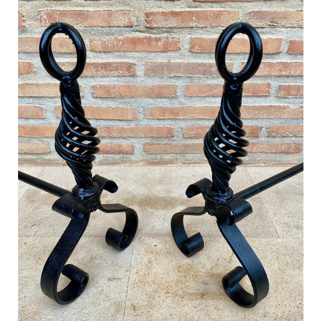 19th Century French Wrought Iron Andirons, Set of 2 For Sale - Image 6 of 6