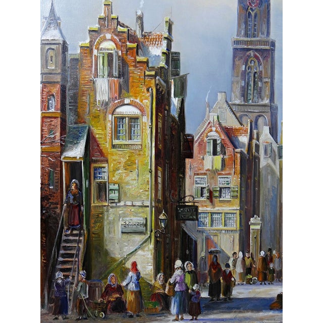 John Haanstra, Large Urban Scene, Oil Painting on Wood, 1970s, Framed For Sale - Image 9 of 16