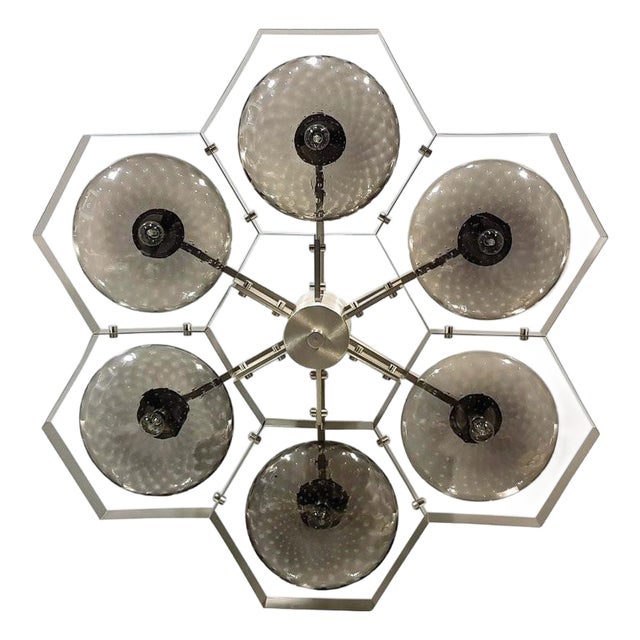21st Century Hive Satin Nickel Smoky Bubbles Murano Flush Mount by Fabio LTD For Sale