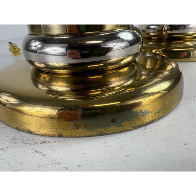 Chrome Mid-Century Mod. Chrome and Brass Modern Table Lamps/Pair For Sale - Image 8 of 11