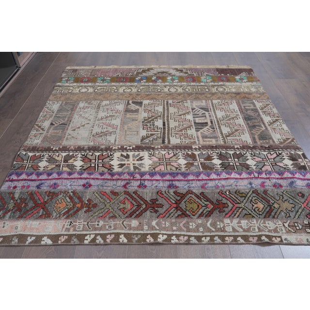 Textile 1970 Vintage Turkish Patchwork Rug - Handwoven Tribal Anatolian Carpet For Sale - Image 7 of 9
