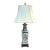 Blue/white hand-painted asian ceramic lamp w/ black wood base and brass top/collar. Excellent condition. Measurements...