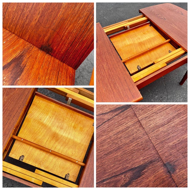 Mid Century Modern Danish Teak Extendable Dining Table With Butterfly Self-Storing Leaf For Sale - Image 11 of 12