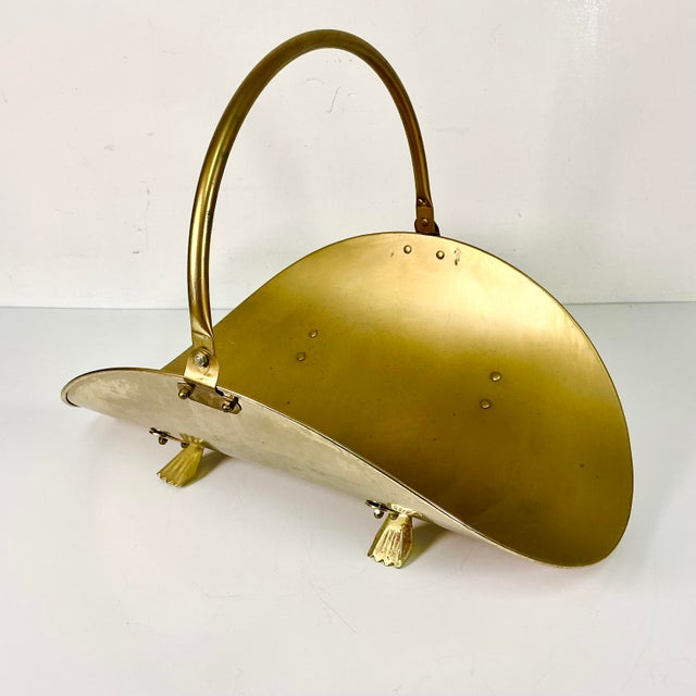 Gold Mid-Century Federal Arts & Crafts Old Gold Matte Finish Firewood Holder With Paw Feet. For Sale - Image 8 of 11