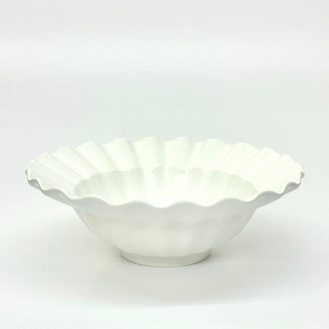 1980s Oversized Fluted Edge White Ceramic Serving Bowl, Made in Portugal For Sale In Miami - Image 6 of 10