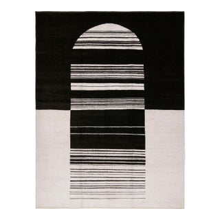 Rug & Kilim’s Abstract Geometric Rug in White and Black - “Gateway to Heaven” For Sale