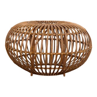 Vintage Woven Rattan Ottoman by Franco Albini For Sale
