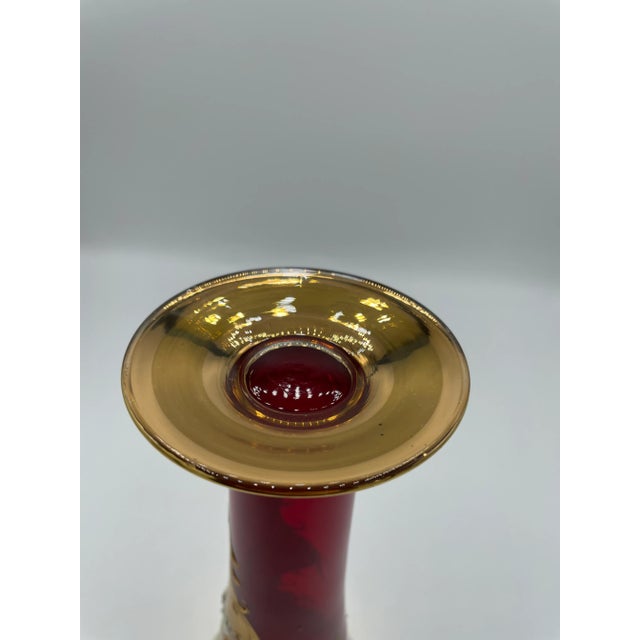 Late 19th Century Moser Style Cranberry Glass Vase With Gilt and Applied Floral Decoration For Sale - Image 9 of 11