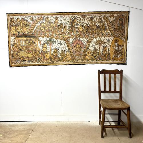 Large Indonesian hand painted wall art signed and dated 1976 on the reverse Painted on fabric. Extremely detailed...