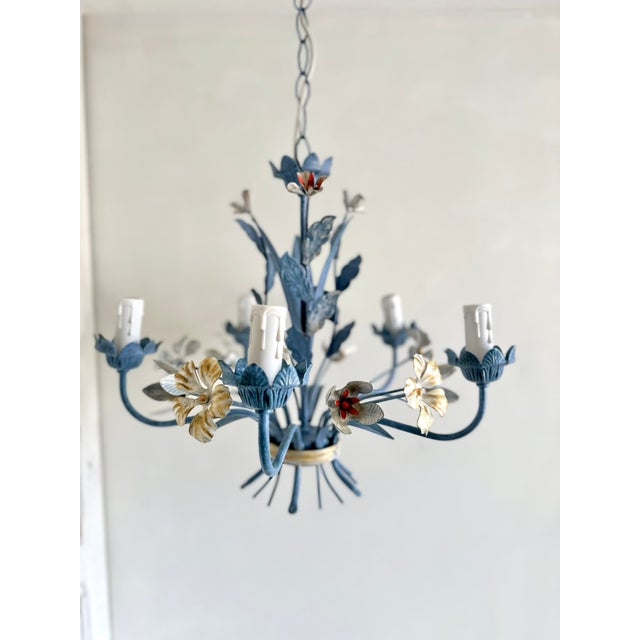 Vintage Floral Painted Steel Five-Light Chandelier from Lamparas Schuller, Spain, 1990s For Sale - Image 18 of 18