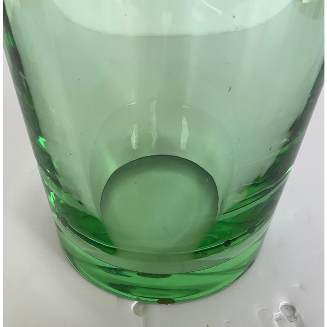 Vintage Peter Rocchia for the Wicker Works Modern Thick Green Glass Cylinder Table Lamps Pair For Sale In Atlanta - Image 6 of 7