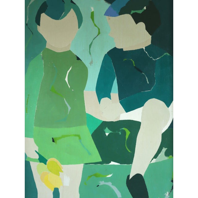 Textile Mid-Century Modern 'Between Us' Abstract Figurative Oil Painting by Swedish Painter Hans Osswald (1919-1983), Framed For Sale - Image 7 of 12