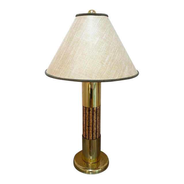 1960s Mid Century Modern Russell Wright Brass/Cork Post Lamp For Sale