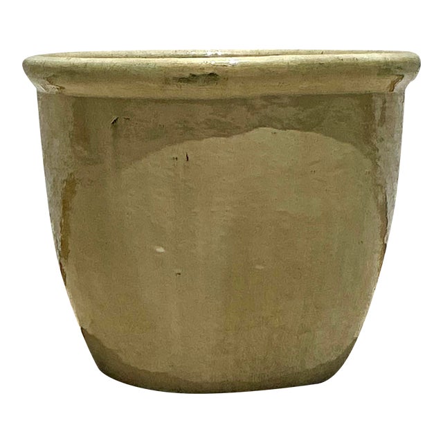 Vintage Boho Glazed Ceramic Planter For Sale
