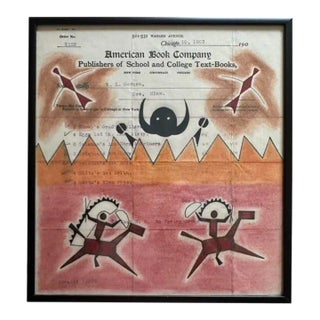 Ledger Drawing on an 1903 American School Book Invoice Sign by Travis Blackbird For Sale