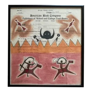 Ledger Drawing on an 1903 American School Book Invoice Sign by Travis Blackbird
