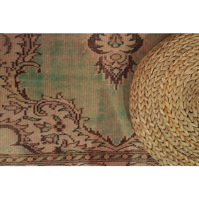 1970s Vintage Turkish Handmade Wool Cotton Green Area Rug For Sale - Image 11 of 13