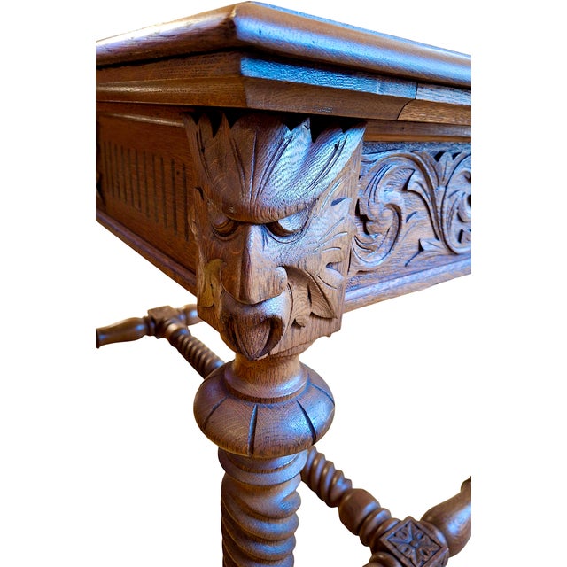 Renaissance Revival-Style Oak Library Table With Drawer For Sale - Image 13 of 14