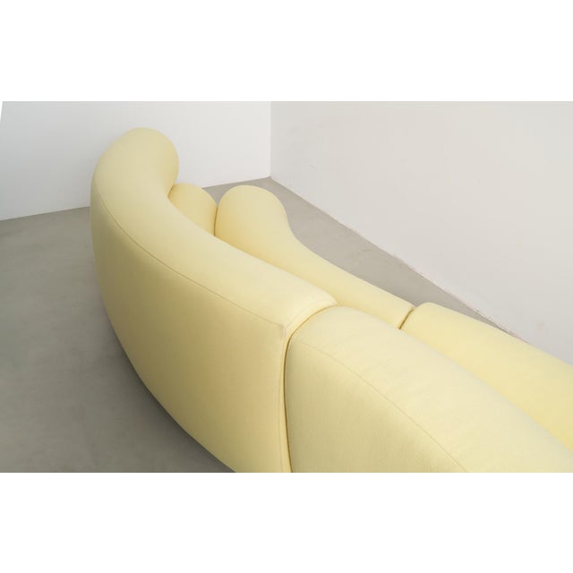 Metal Contemporary Modern Celeste Curved Sofa in Yellow Wool Felt and Black Metal Base For Sale - Image 7 of 10