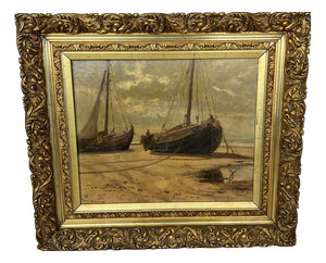 Coastal Boats Scene, Oil, Framed