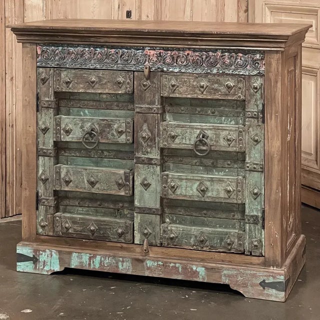 Rustic Rustic English Colonial Cabinet With Distressed Painted Finish For Sale - Image 3 of 13