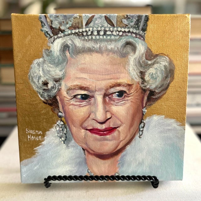 Contemporary Original Queen Elizabeth II Portrait Painting by Susan Howe For Sale - Image 3 of 9