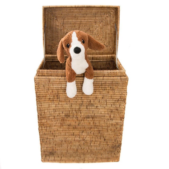 2020s Artifacts Rattan Rectangular Hamper with Hinged Lid in Honey Brown For Sale - Image 5 of 9