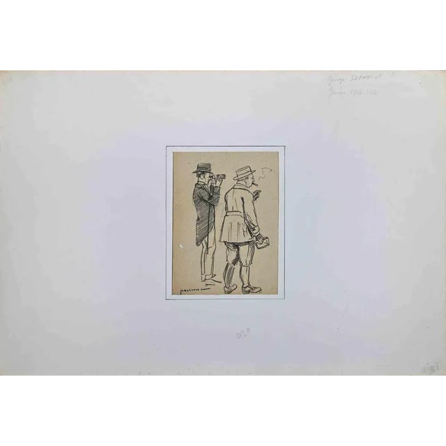 Two Men is an Original Pencil Drawing realized by Pierre Georges Jeanniot (1848-1934). Hand-Signed by the artist on the...